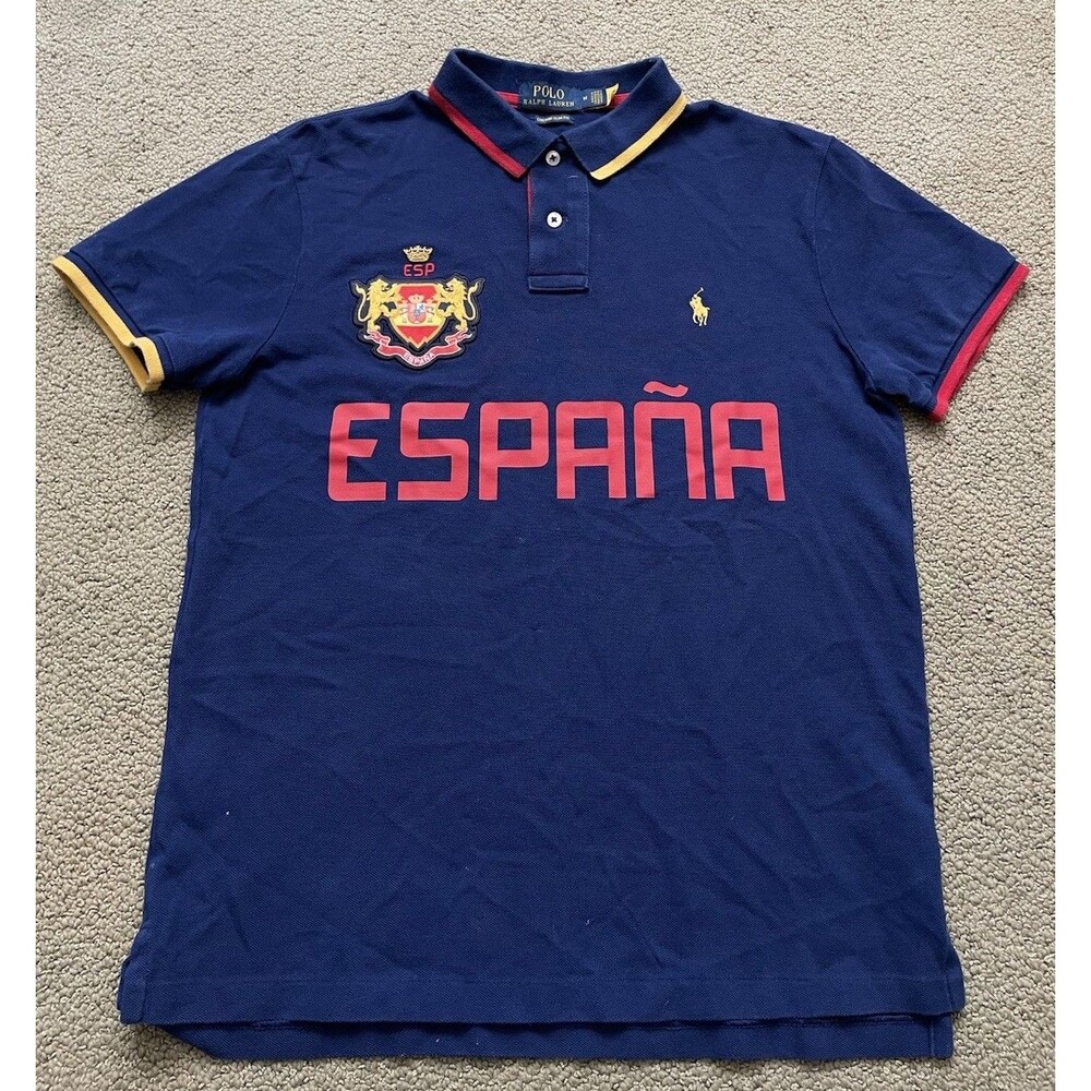 Polo Ralph Lauren Polo Mens M Espana Spain Soccer Crest World Cup Blue Yellow